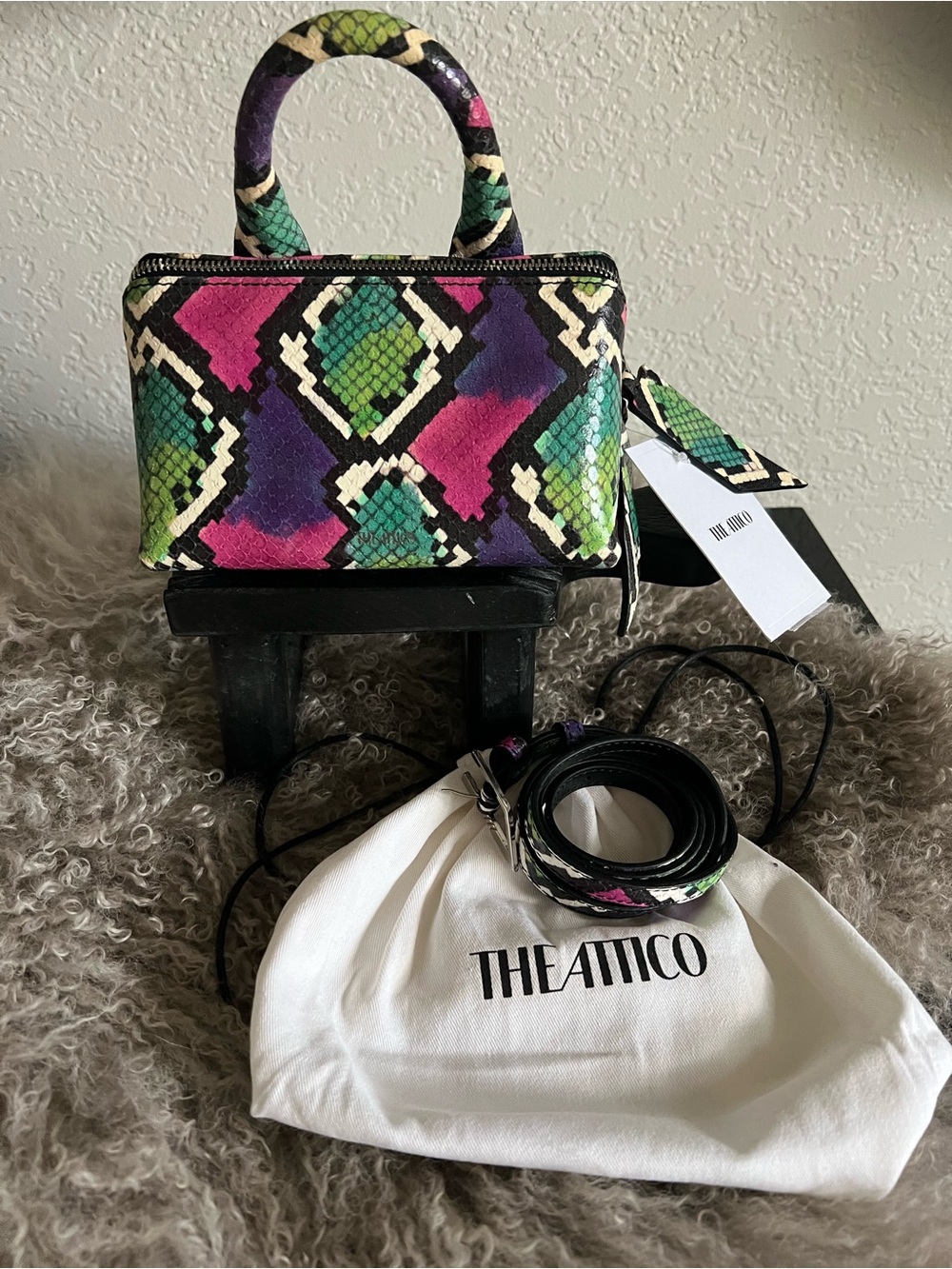 The Attico Purple Multi-Color Snake-Print Mini Top-Handle Bag